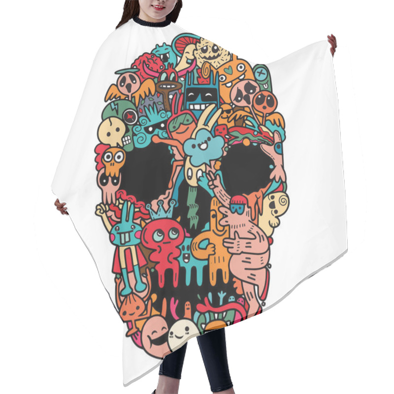 Personality  Hand Drawn Skull Made Of Cute Monster Hair Cutting Cape