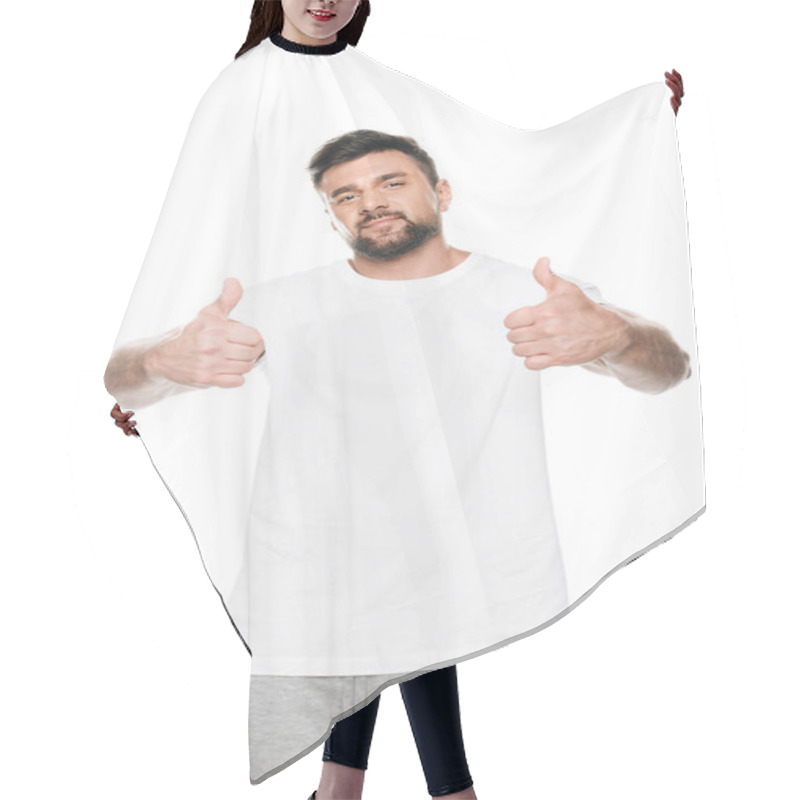 Personality  Man Gesturing Thumbs Up Sign  Hair Cutting Cape