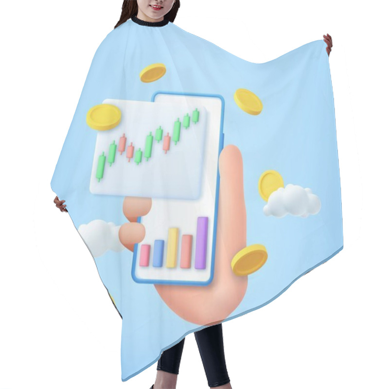 Personality  3D Stock Online Trading With Smartphone And Money Coin. Nvestment Trading In The Stock Market,Investment Graph Using Funding Business On Mobile In Hand. 3d Rendering. Vector Illustration Hair Cutting Cape