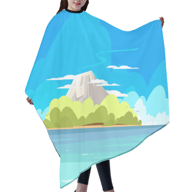 Personality  Vector Illustration Of A Landscape Of A Lonely Tropical Island With A Sleeping Volcano In The Sea Hair Cutting Cape