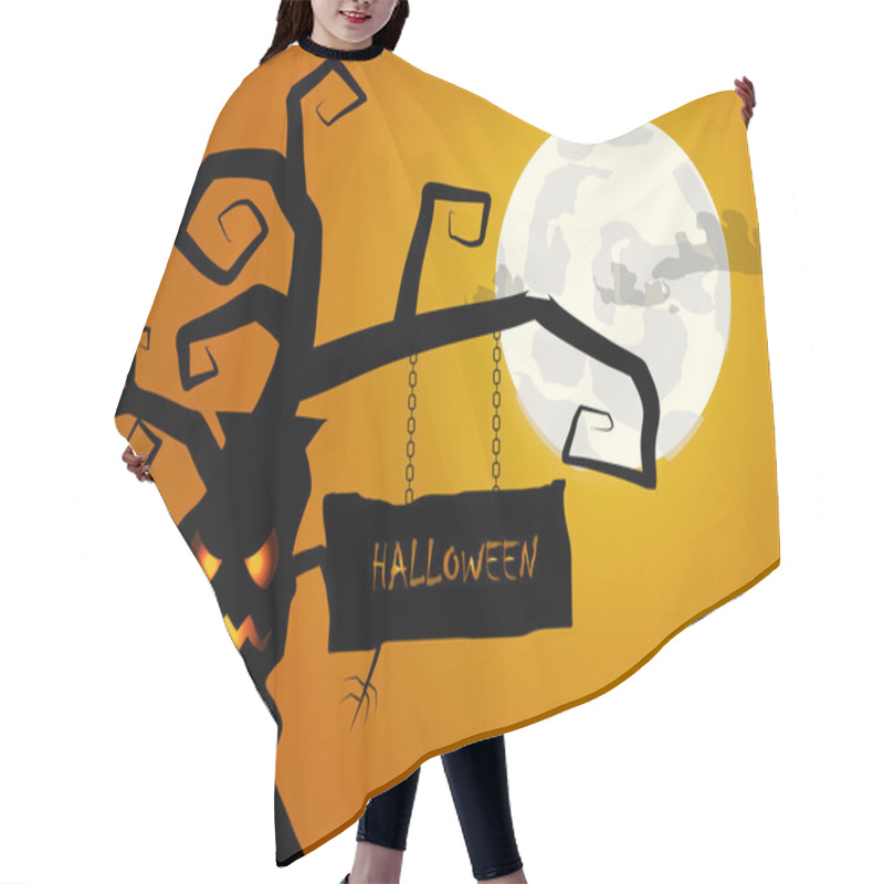 Personality  Vector : Tree And Sign Halloween Background Hair Cutting Cape