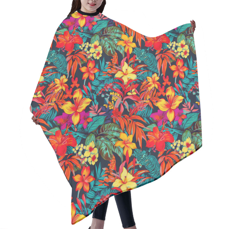 Personality  Tropical Seamless Floral Pattern On A Bright Background, With Bold And Vibrant Colors. Exotic And Playful Design Of The Flowers Abstract Backdrop  Hair Cutting Cape