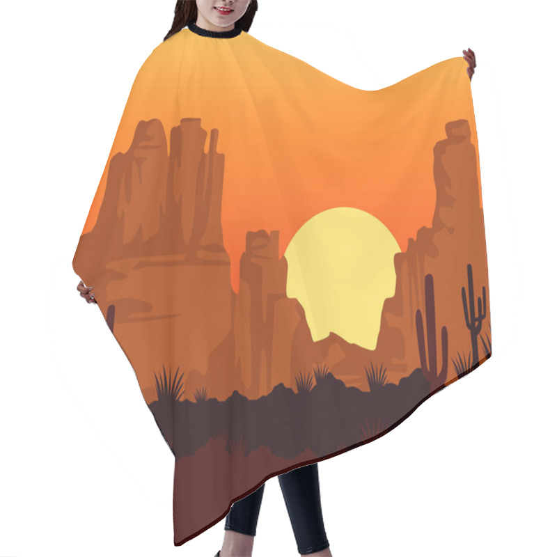 Personality  Wild West Sunset Scene With Mountains And Cactus Hair Cutting Cape