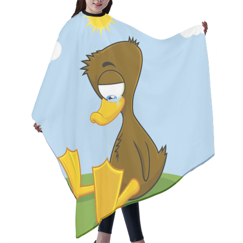 Personality  Ugly Duckling Cartoon Character Crying. Vector Illustration With Landscape Background Hair Cutting Cape