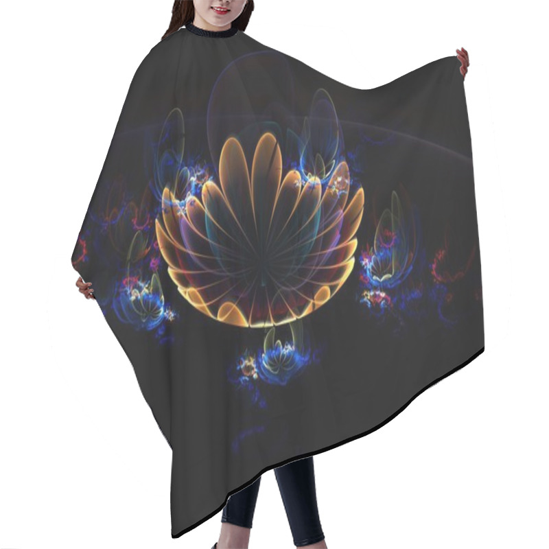 Personality  Abstract 3d Yellow Fire Flower On Black Background. Creative Fractal Design Hair Cutting Cape