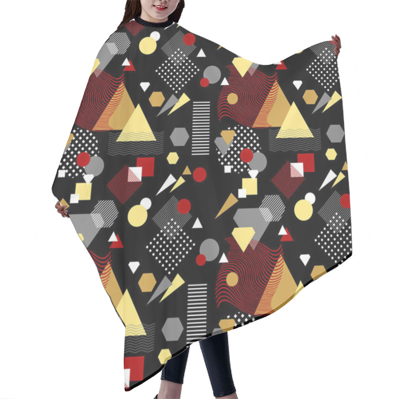 Personality  Abstract Seamless Pattern In Postmodern Memphis Style White Black Red Beige Hair Cutting Cape