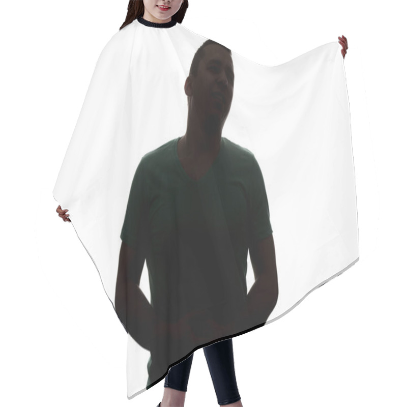 Personality  Silhouette Man Is In Pain On White Background Hair Cutting Cape