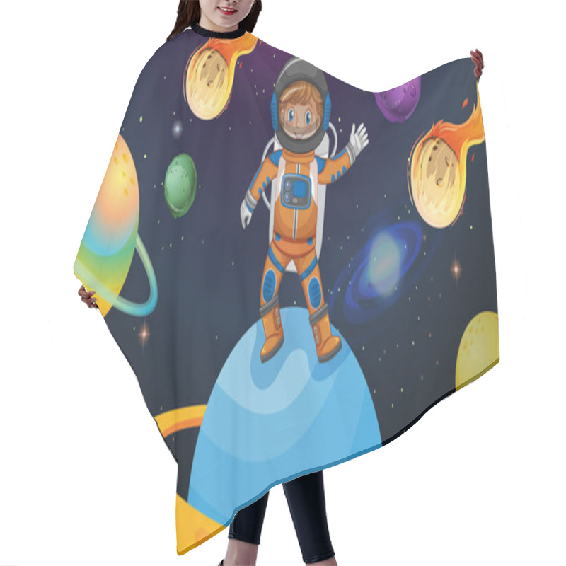 Personality  Astronaut Kid Standing On Satern Planet In Space Scene Illustration Hair Cutting Cape