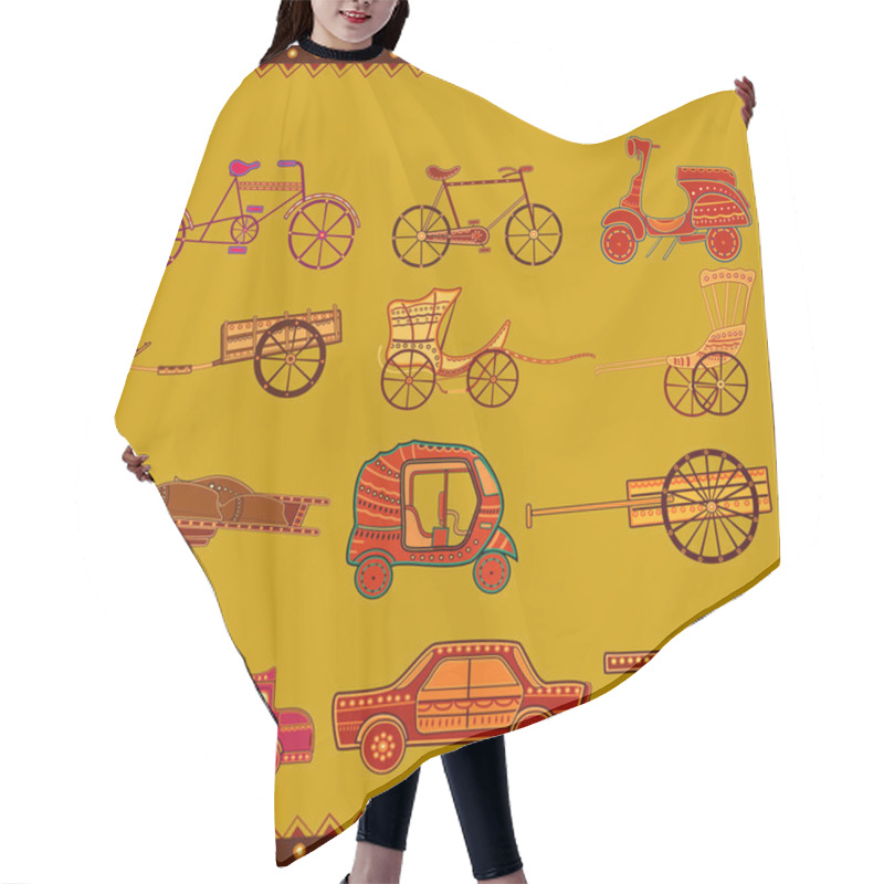 Personality  Set Of Transport In India Desi Folk Art Style Hair Cutting Cape