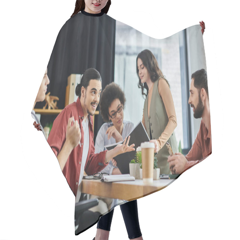 Personality  Professionals In Stylish Attire Discuss Sensitive Topics While Seated At A Conference Table. Hair Cutting Cape