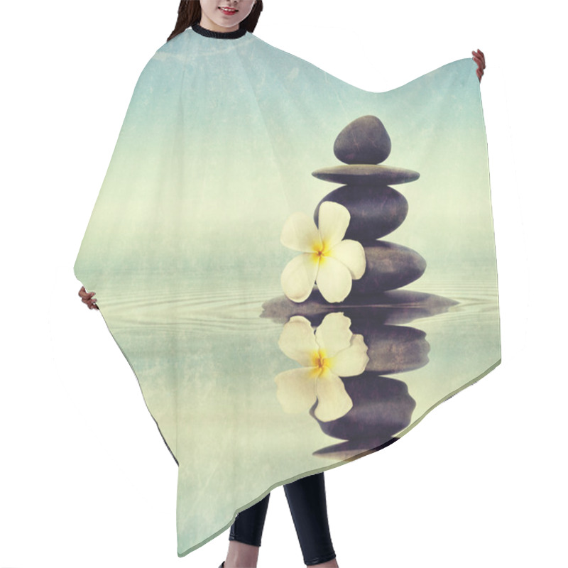 Personality  Zen Stones With Frangipani Plumeria Flower Hair Cutting Cape