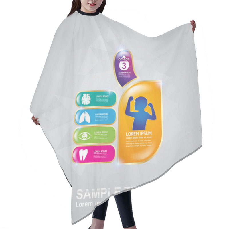 Personality  Kids Calcium Vitamin Omega 3 And DHA Vector Icon Concept. Hair Cutting Cape