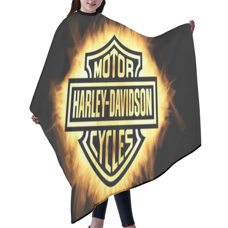 Personality  Yellow Burning Flames Effect On Harley Davidson Logo Against Bla Hair Cutting Cape