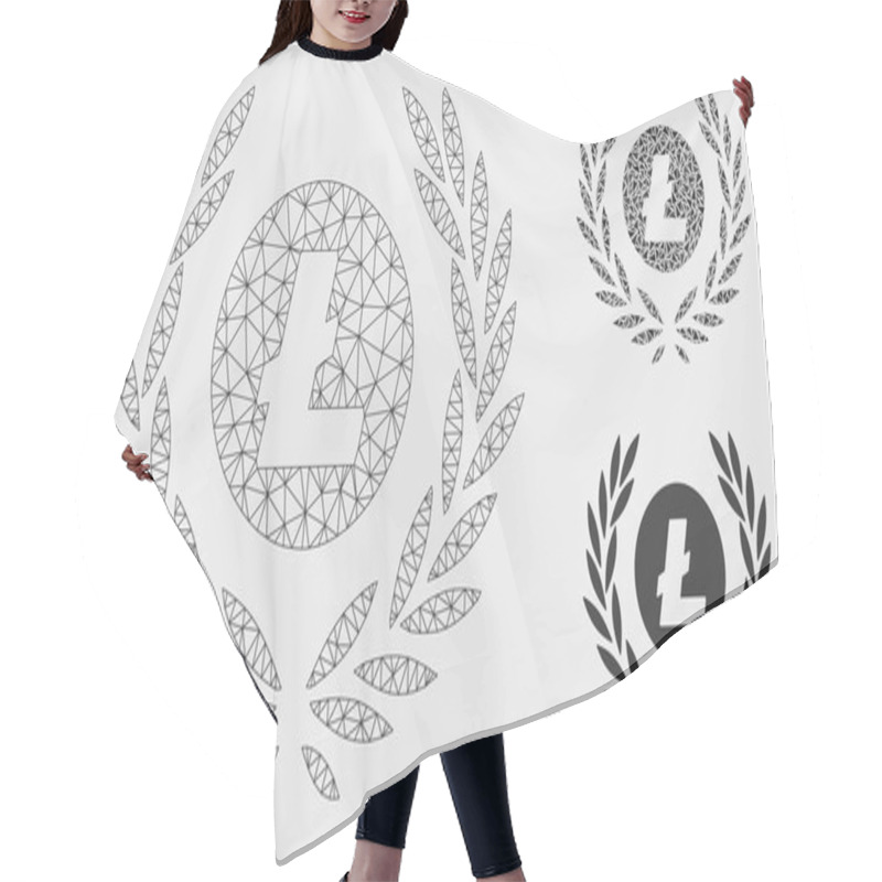 Personality  Litecoin Coin Laurel Wreath Vector Mesh Network Model And Triangle Mosaic Icon Hair Cutting Cape