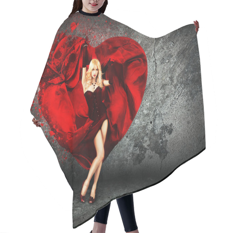 Personality  Woman With Splashing Heart On Dark Background Hair Cutting Cape