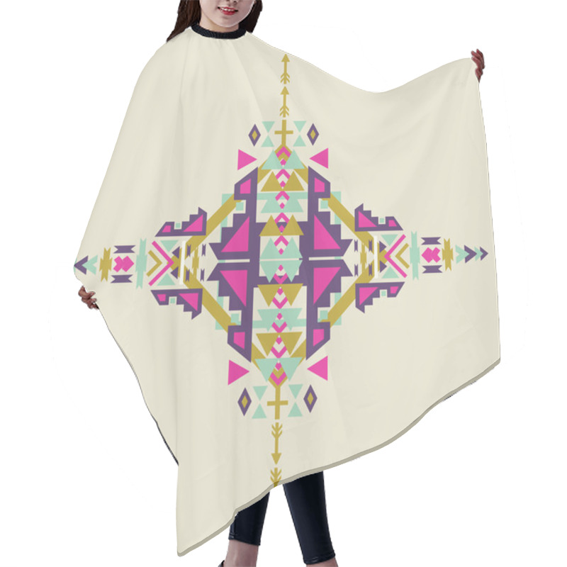 Personality  Tribal Element In Aztec Stile, Tribal Design Isolated On Pastel Background. American Indian Motifs. Vector Colorful Elements On Native Ethnic Style. Hair Cutting Cape