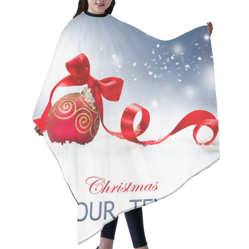 Personality  Christmas Holiday Background With Red Bauble And Snow Hair Cutting Cape