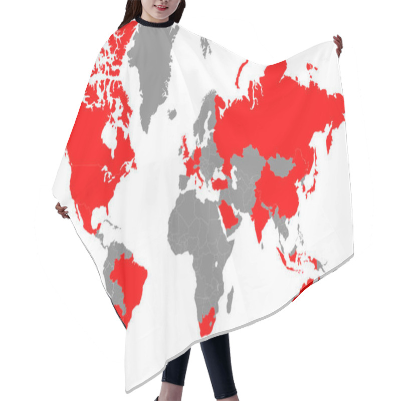 Personality  G20 Country In World, World Map, Geographic Map, Country Border Line, G20 Country Highlight, Twenty Country Group, Asia, Africa, Europe, North America, South America, Australia Oceania Hair Cutting Cape