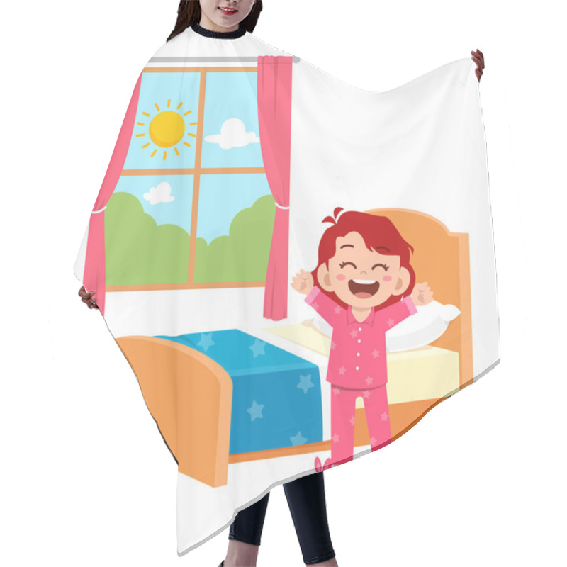 Personality  Happy Cute Little Kid Girl Wake Up In The Morning Hair Cutting Cape