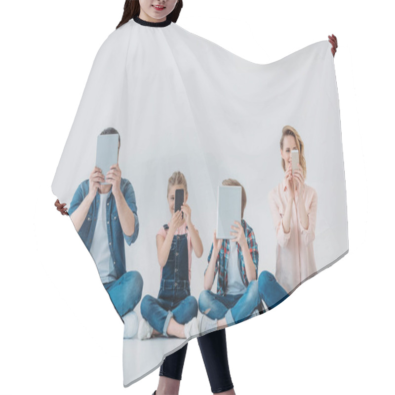 Personality  Family Using Digital Devices Hair Cutting Cape