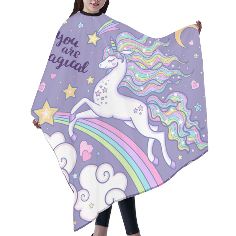 Personality  White Unicorn With A Rainbow Mane. Childrens Illustration. Vector Hair Cutting Cape