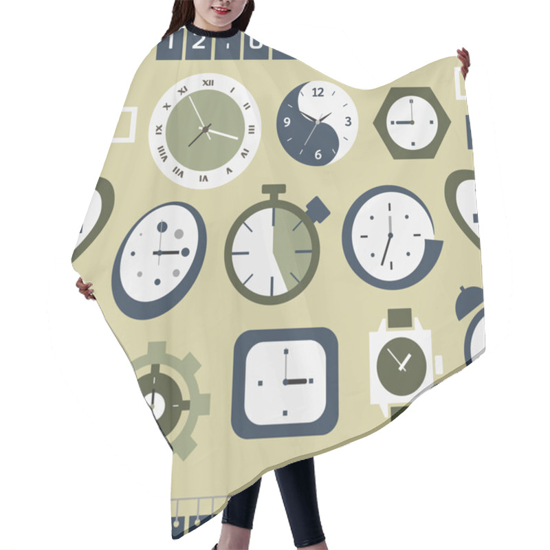 Personality  Clocks Icons Pattern Hair Cutting Cape