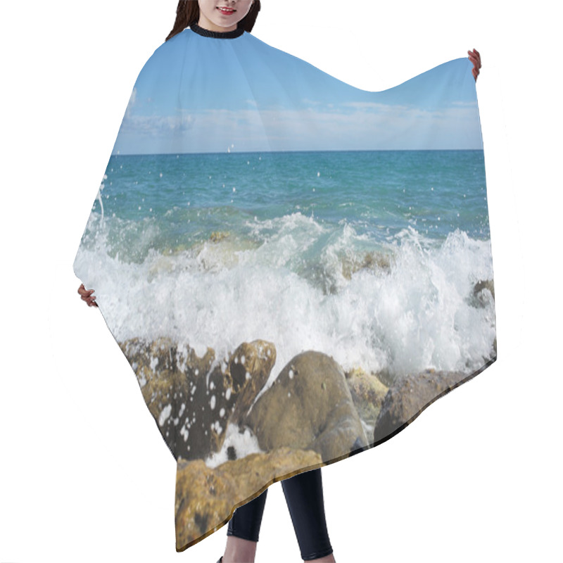 Personality  Sea Waves Hit Stony Seashore Hair Cutting Cape