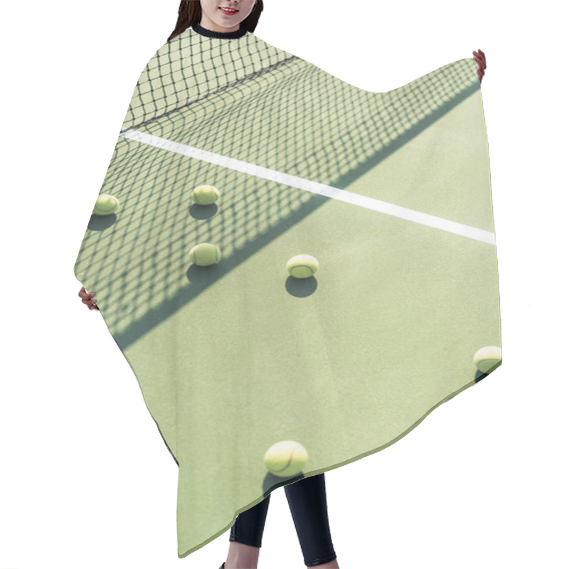 Personality  Close Up View Of Tennis Balls And Net On Tennis Court Hair Cutting Cape