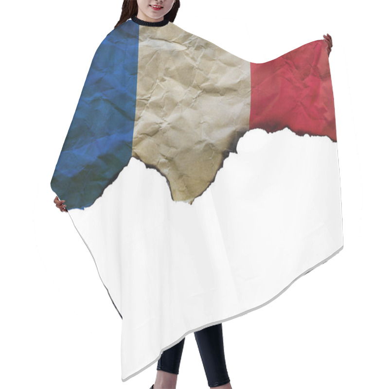 Personality  The Scorched French Flag On White Background, Concept Picture About Terrorism In The World And In France Hair Cutting Cape