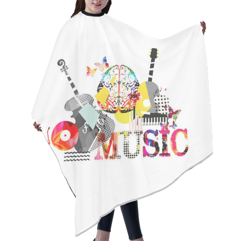 Personality  Abstract Musical Instruments On White Background, Musical Banner Hair Cutting Cape