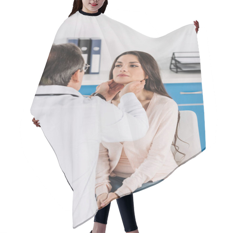 Personality  Male Doctor Palpating Female Patient Lymph Nodes Hair Cutting Cape