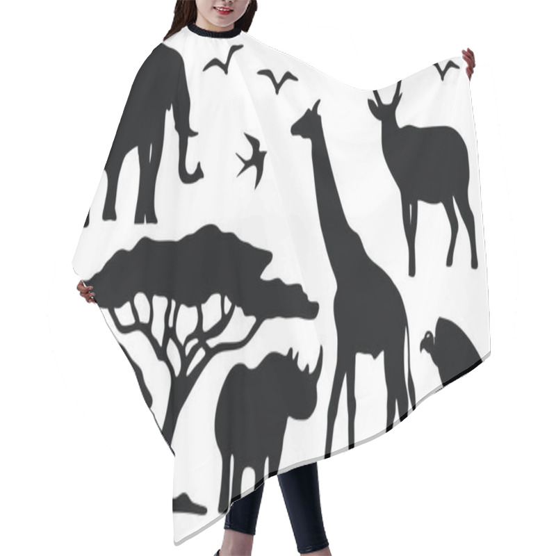 Personality  Silhouette Of Animals And Trees In The Savanna Of Africa. Silhouette Animals' Collection Hair Cutting Cape