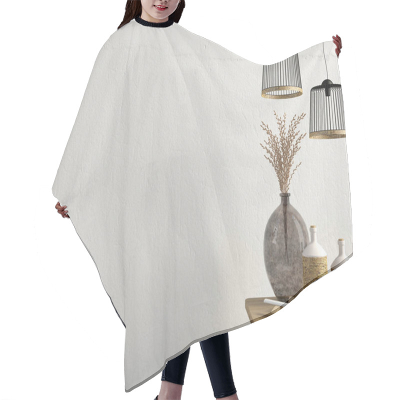 Personality  Iinterior Design In Country Style. Mock Up Wall. 3D Illustration. Hair Cutting Cape