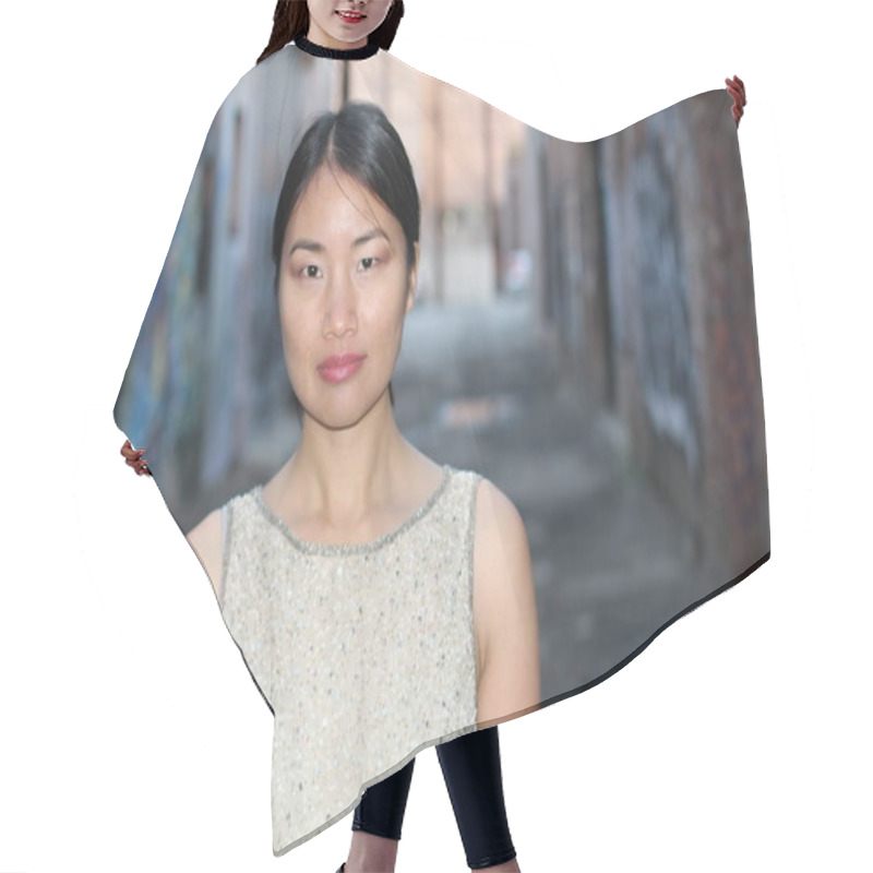 Personality  Elegant Asian Woman In Dark Urban Alley Way With Copy Space Hair Cutting Cape