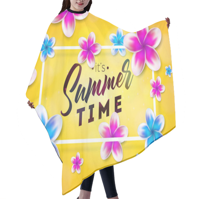 Personality  Its Summer Time Illustration With Flower On Sun Yellow Background. Tropical Holiday Typographic Design Template For Banner, Flyer, Invitation, Brochure, Poster Or Greeting Card. Hair Cutting Cape