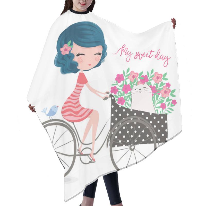 Personality  Cute Girl Riding Bicycle In The Garden Hair Cutting Cape