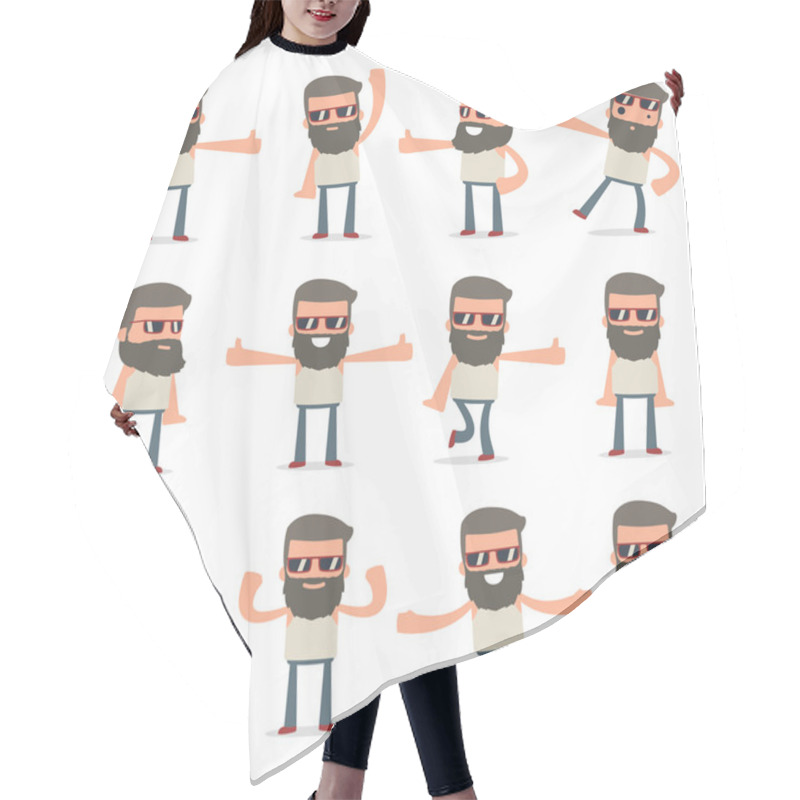 Personality  Set Of Funny And Cheerful Character Hipster Showing Thumb Up As  Hair Cutting Cape