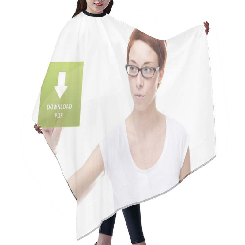 Personality  Red Head Women Touching The Download Pdf On White Background Hair Cutting Cape