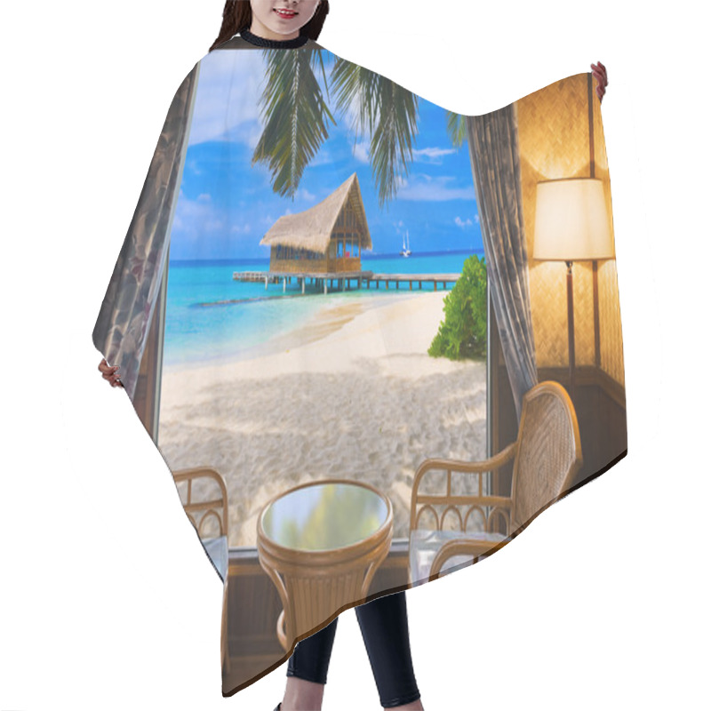 Personality  Hotel Room And Tropical Landscape Hair Cutting Cape