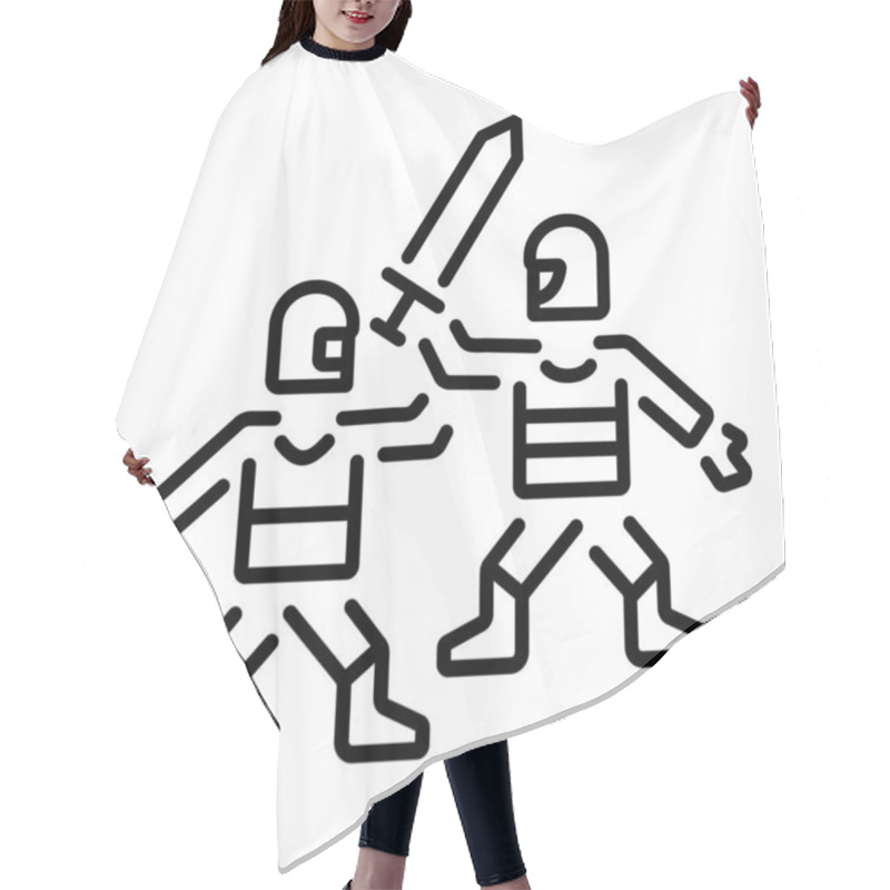 Personality  A Linear Icon Of Two Character Playing Battle Game  Hair Cutting Cape