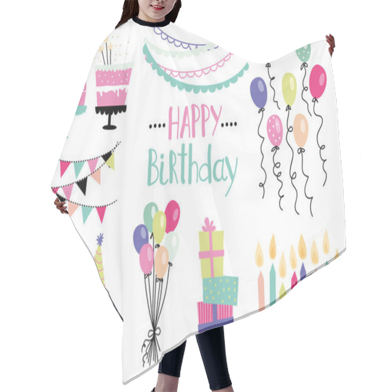 Personality  Set Of Vector Birthday Party Elements. Hair Cutting Cape