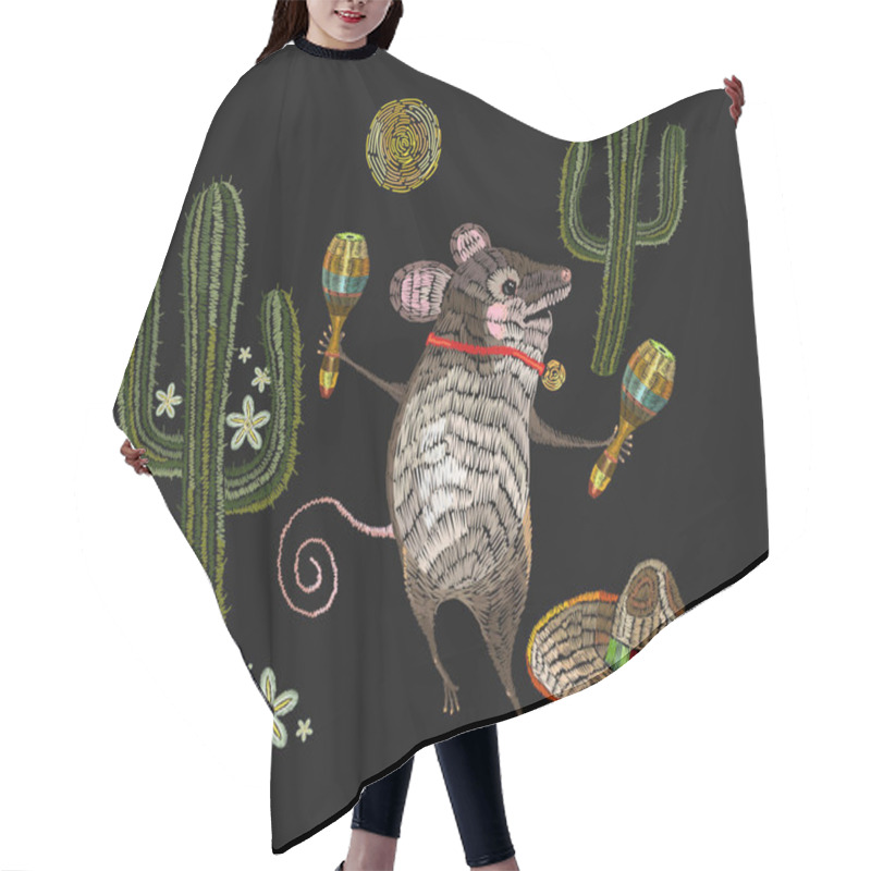 Personality  Embroidery Little Mouse Mexican Culture.  Classical Ethnic Hair Cutting Cape