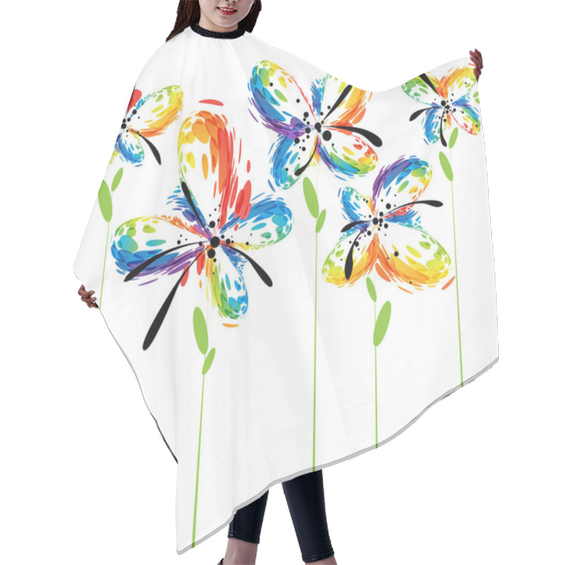 Personality  Abstract Flowers On White Hair Cutting Cape