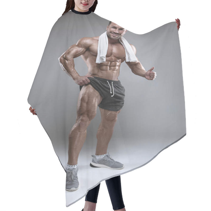 Personality  Strong Athletic Man Shows Body And Abdominal Muscles Hair Cutting Cape