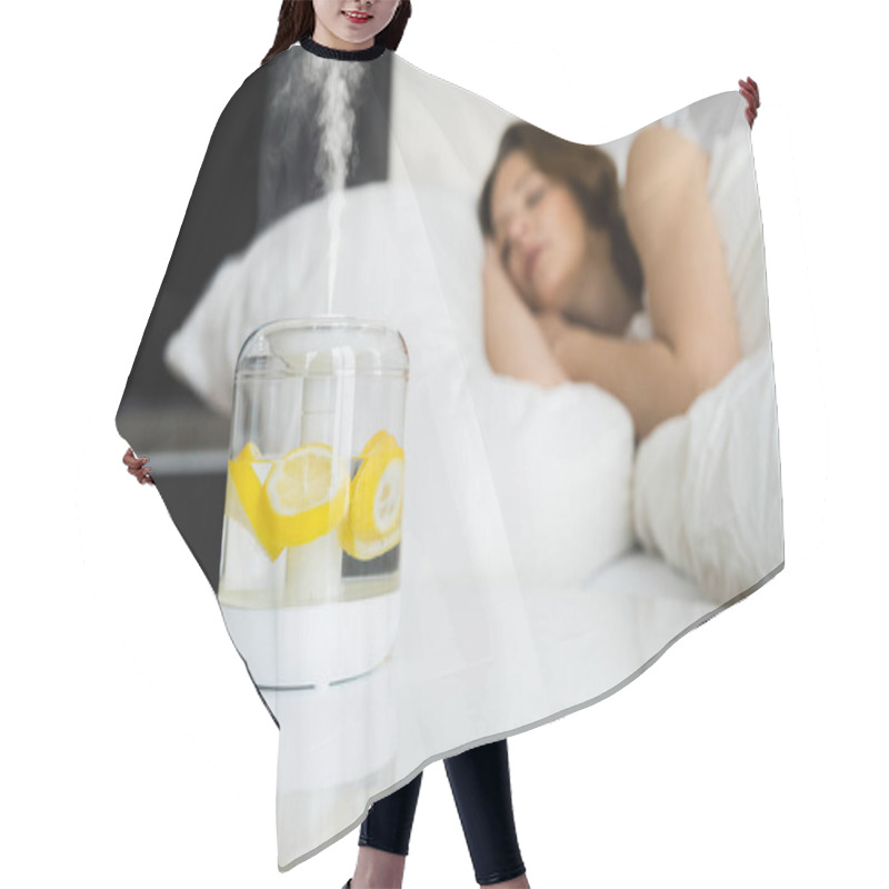 Personality  Home Air Humidifier Device In Bedroom Near Woman Sleeping Hair Cutting Cape