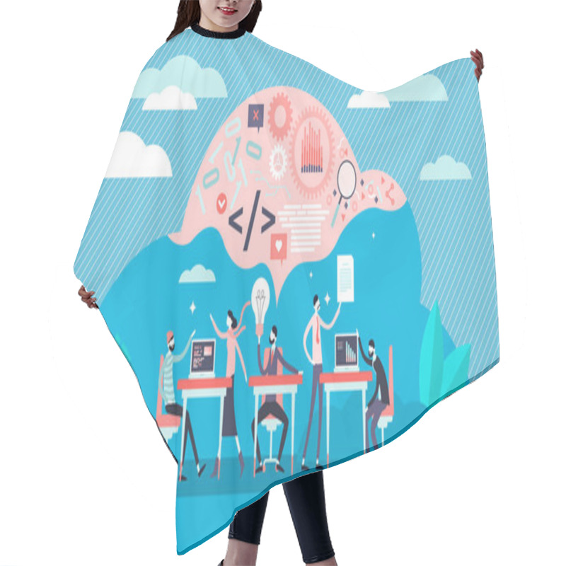 Personality  Hackathlon Vector Illustration. Tiny Programmers Competition Person Concept Hair Cutting Cape