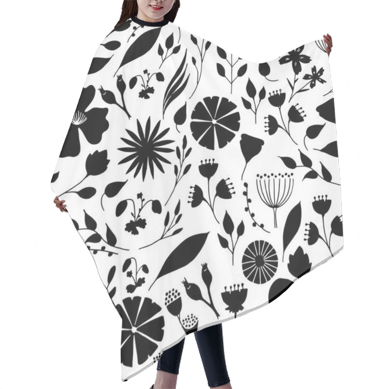 Personality  Doodle Flowers Seamless Pattern.  Hair Cutting Cape