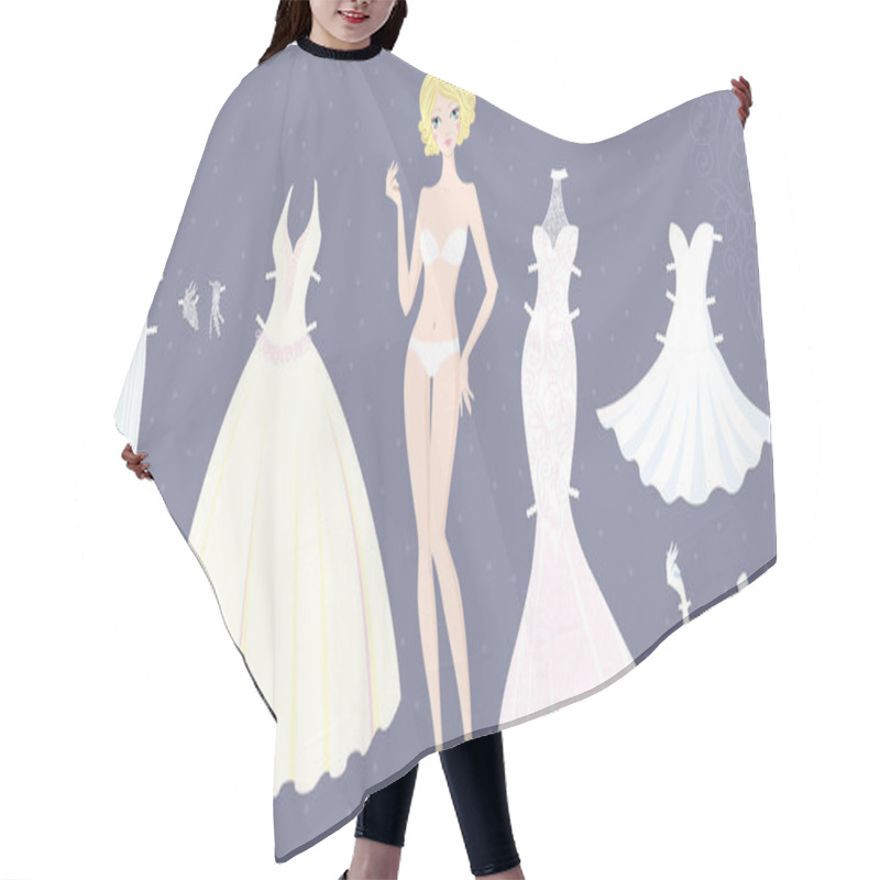 Personality  Paper Doll Of Cute Girl With Wedding Dresses Hair Cutting Cape