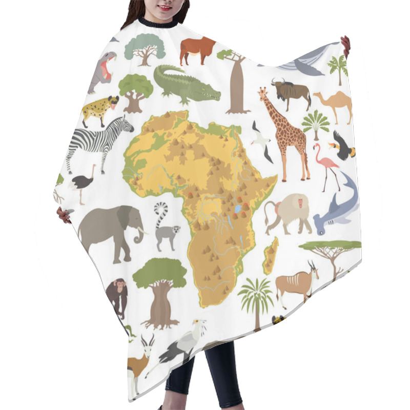 Personality  Flat Africa Flora And Fauna Map Constructor Elements. Animals, B Hair Cutting Cape