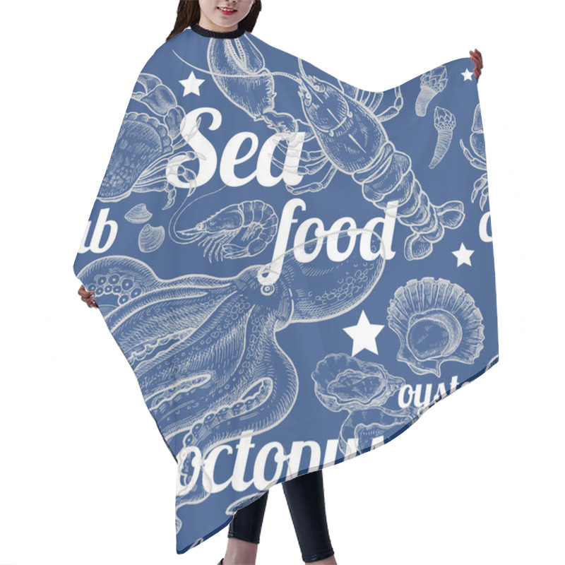 Personality  Seamless Pattern With Marine Animals. Hair Cutting Cape